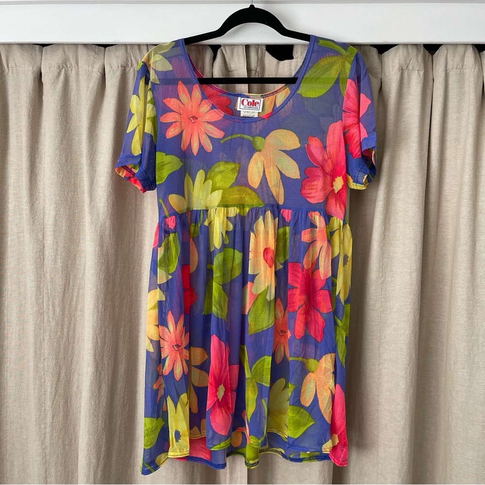 Cole of California by Ann Cole Sheer Swim Cover-up Floral 90s Babydoll L